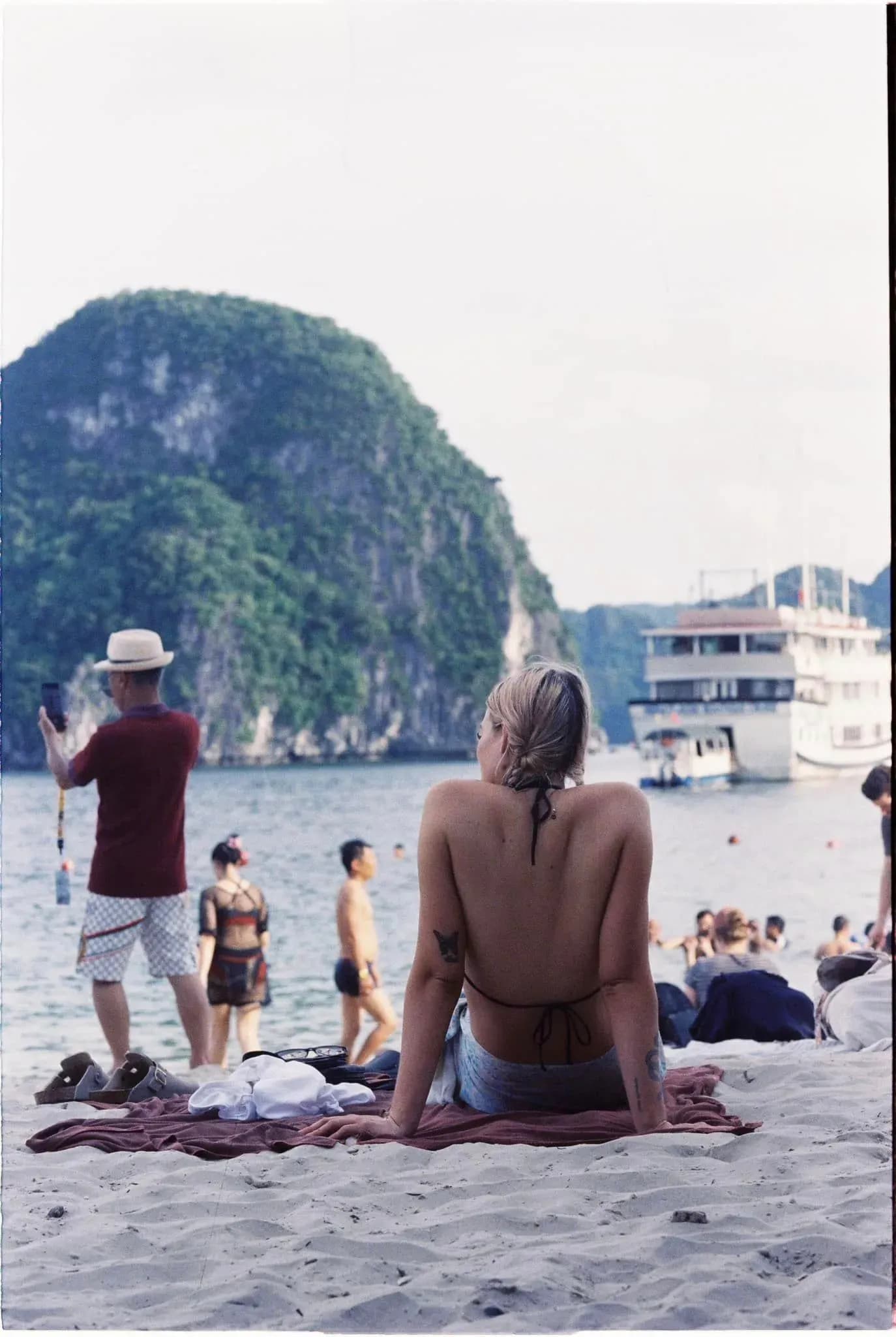Beach on the island in Ha Long Bay