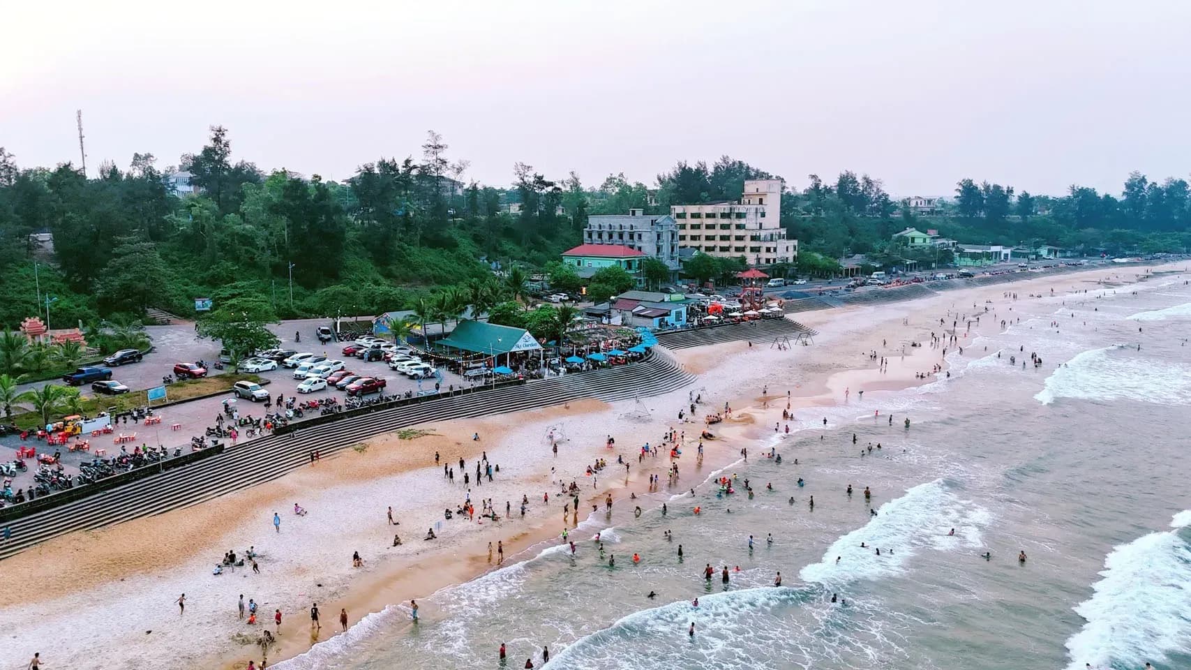 Busy summer day at Cua Tung Beach.  