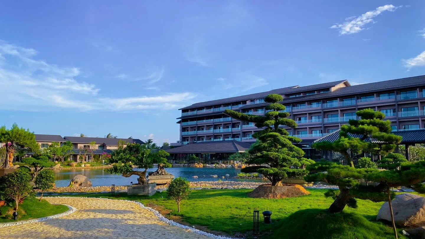 KOBI Onsen Hue resort views in the gentle afternoon sunshine.  