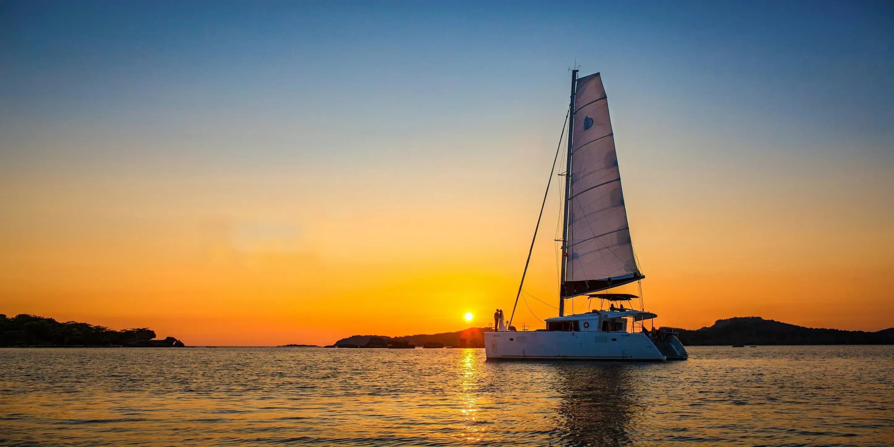 Catamaran sunset cruise on the sea