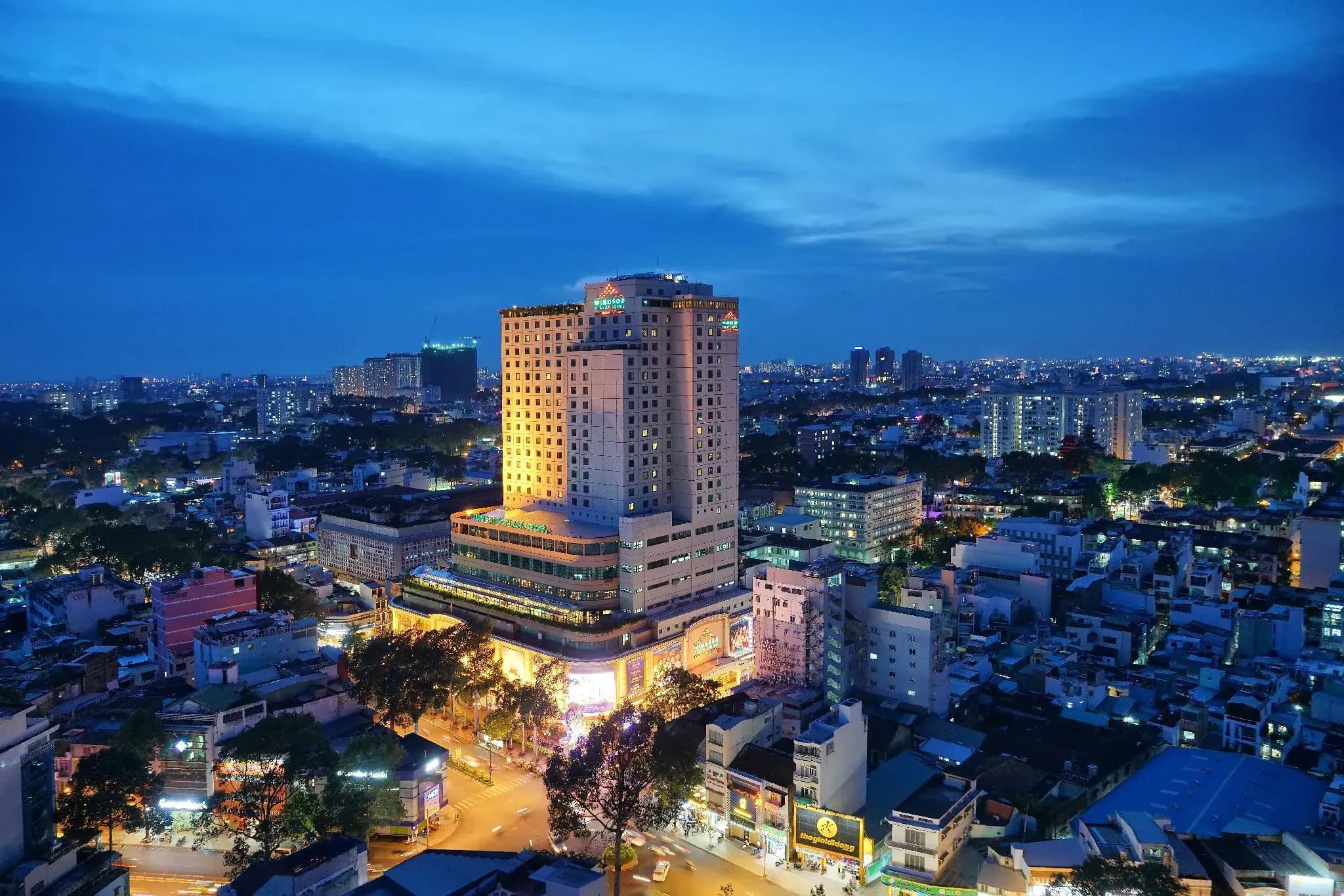 A prominent tower in Saigon's center, enchanting at dusk.