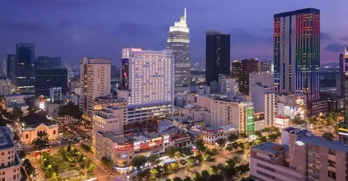Saigon city center illuminated at night