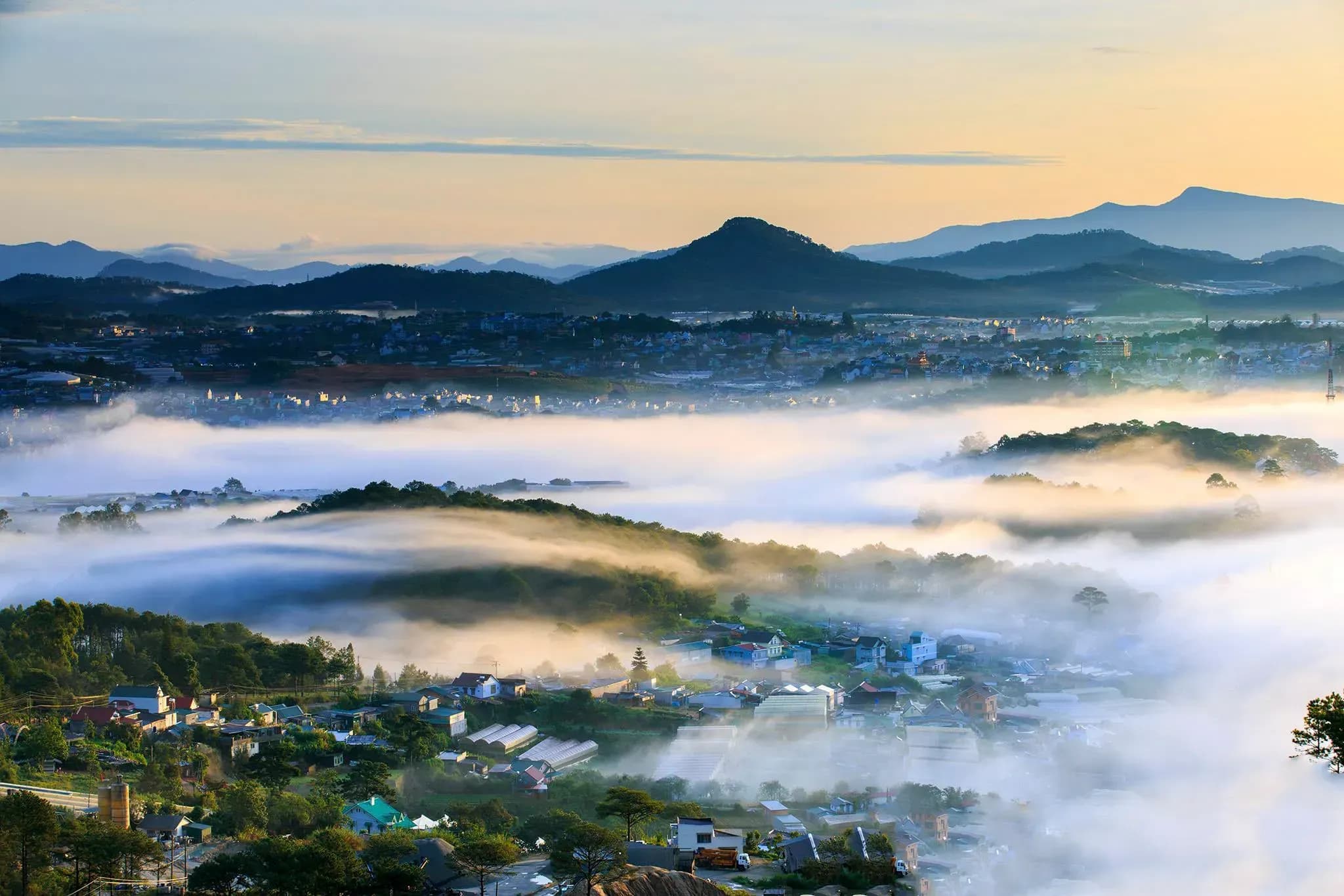 Misty landscape of Da Lat in the early morning