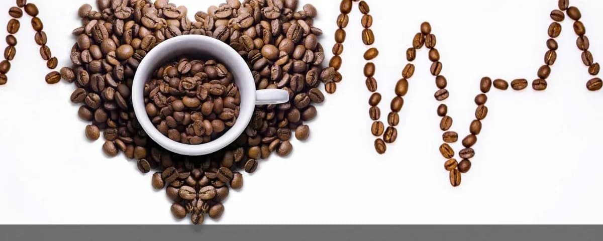 A cup of coffee in a heart-shaped bean arrangement, showing love for coffee.