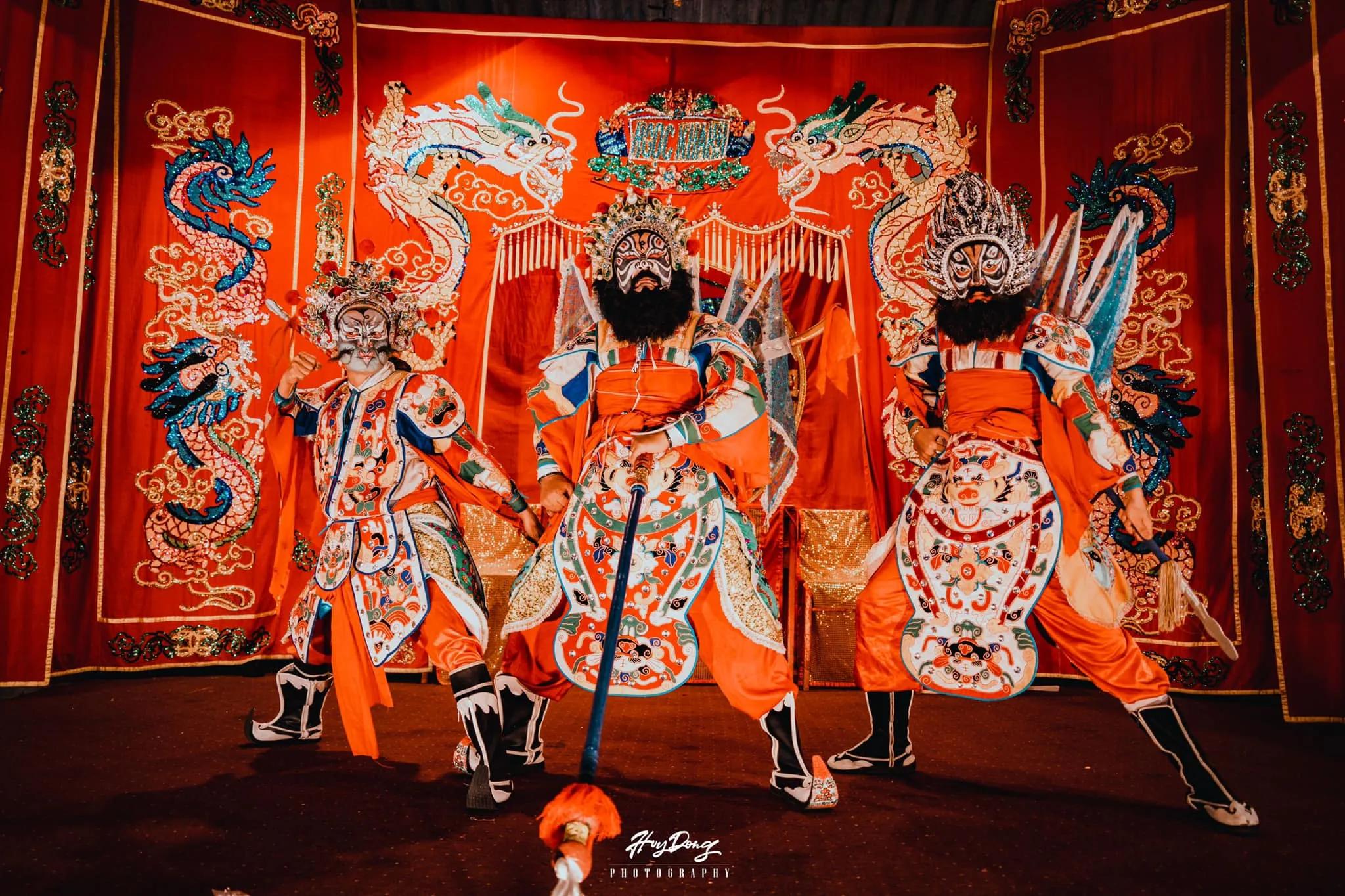 Hát Bội performers in traditional costumes prepare for a captivating show, embodying the rich cultural heritage and theatrical traditions of Vietnam