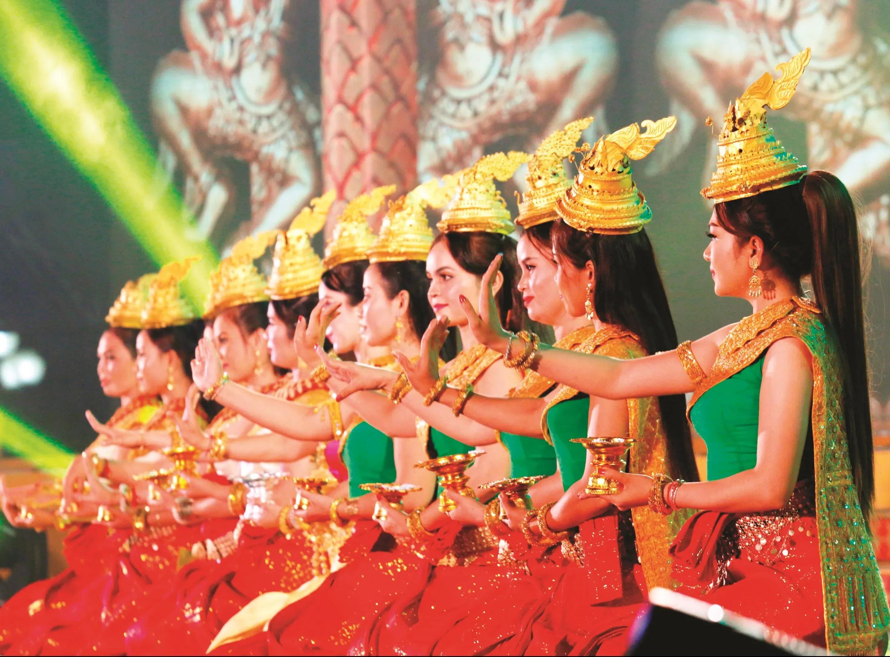 Khmer dancers performing traditional dances at the festival.