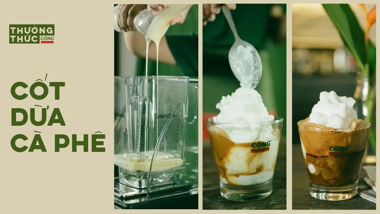 The coconut coffee preparation process at Cộng is meticulously done.