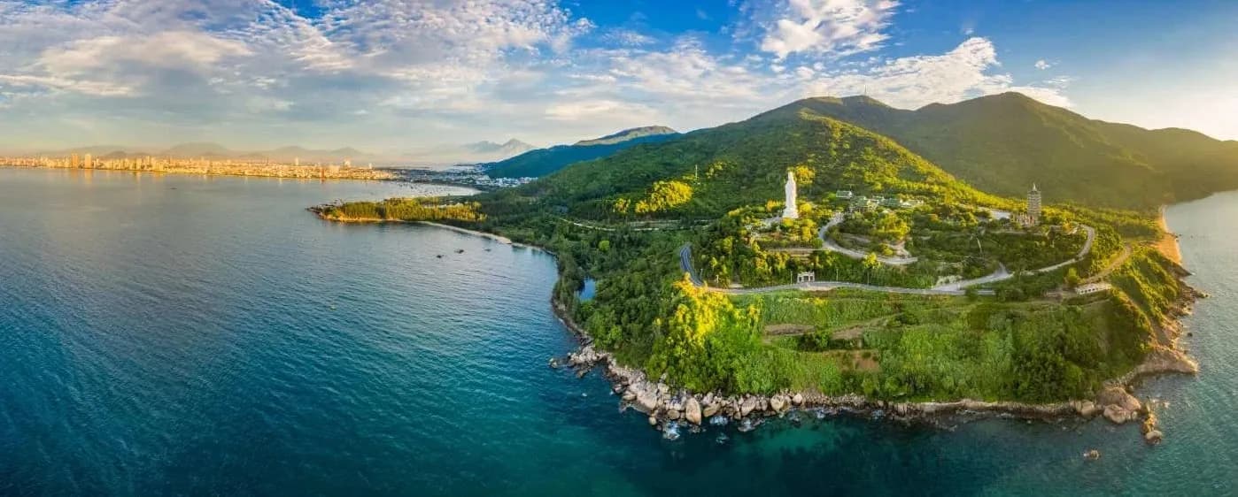 The stunning panorama of Son Tra Peninsula with the majestic Lady Buddha statue.