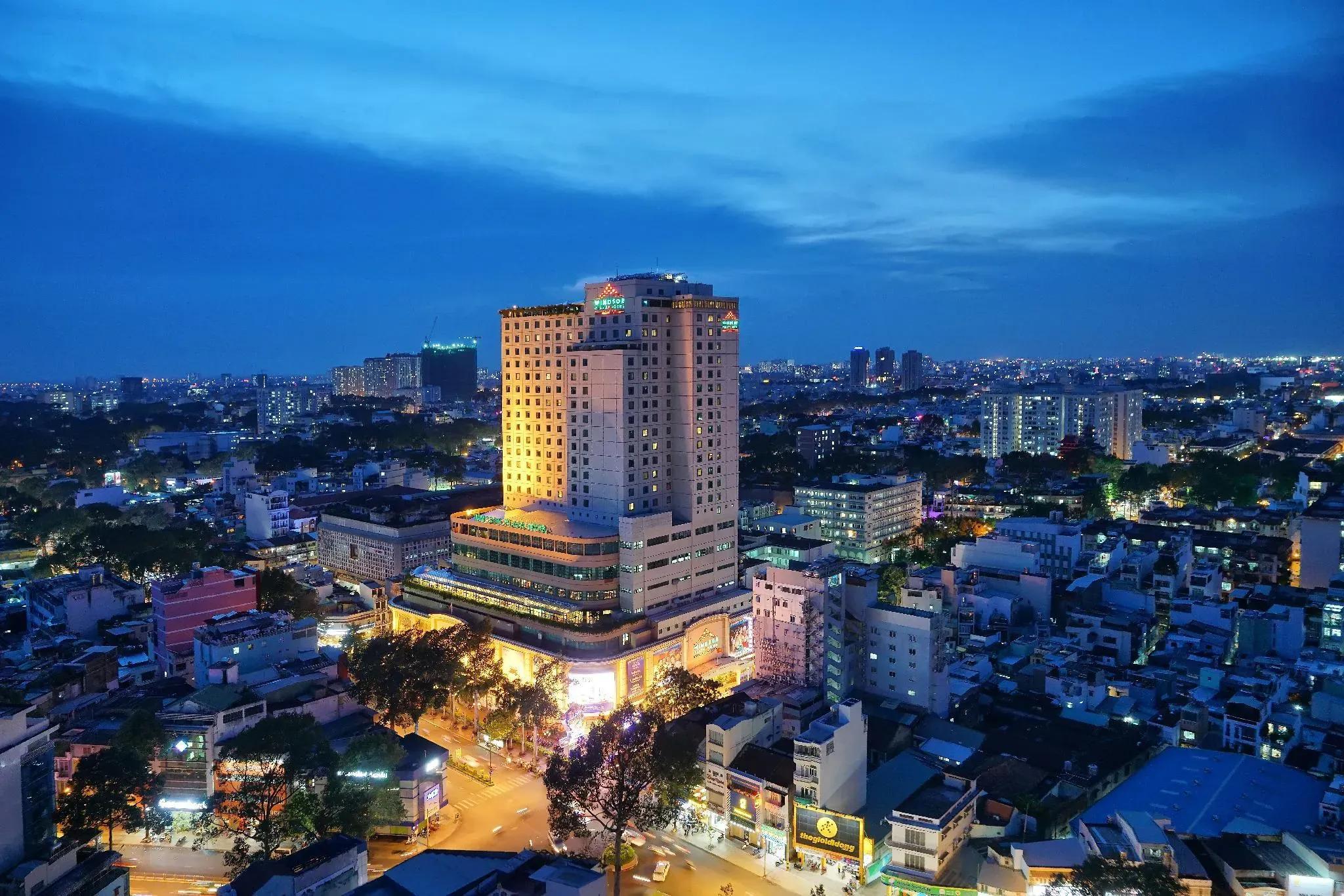 A prominent tower in Saigon's center, enchanting at dusk.