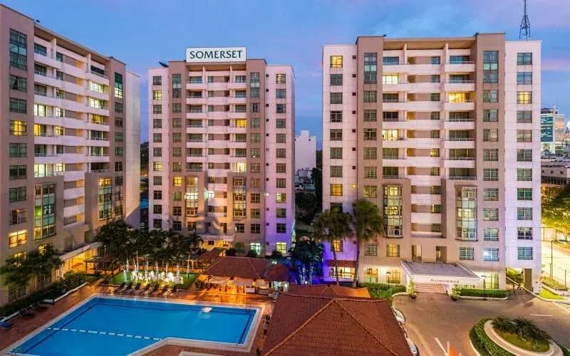Somerset Ho Chi Minh City exterior view with refreshing pool.