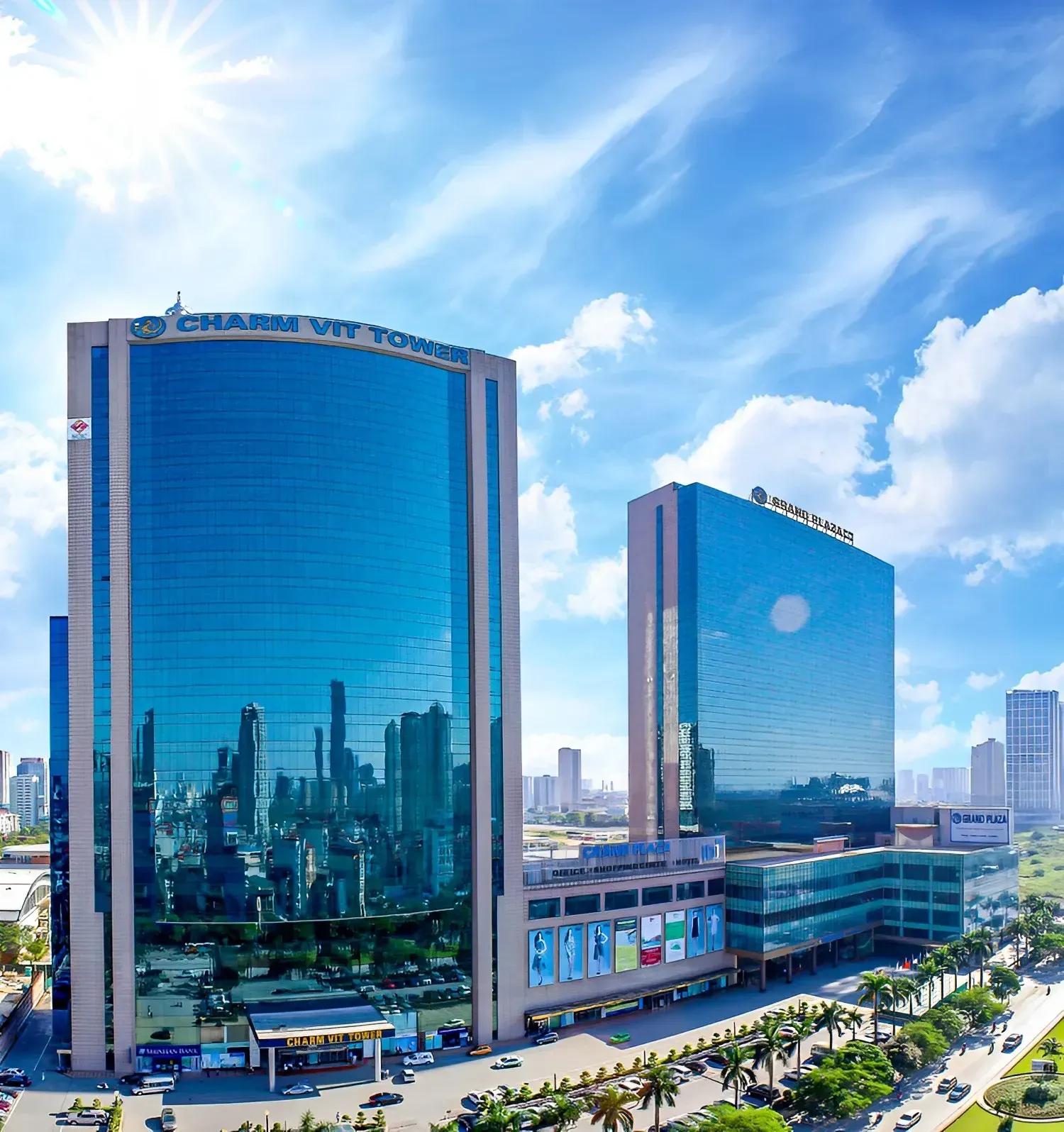 The Charmvit Tower and Grand Plaza Hanoi stand out with modern architecture in the heart of the city.