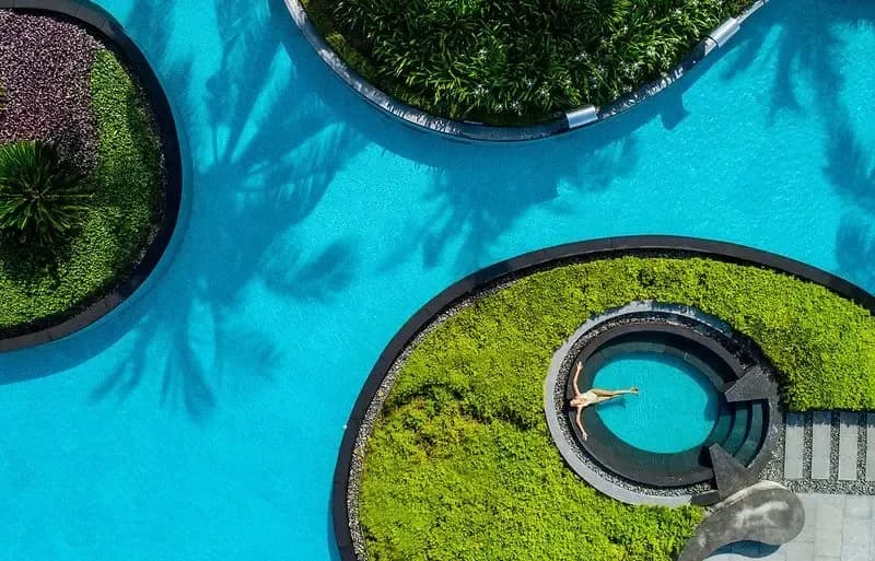 Unique circular pool area offering a perfect relaxation space for guests at Angsana Lang Co.