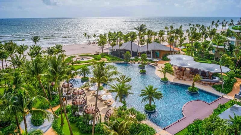 The resort features a stunning pool and beach, perfect for a rejuvenating getaway.
