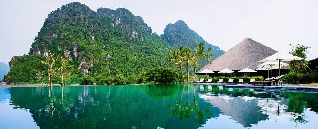 Infinity pool nestled in nature at Serena Hoa Binh, Vietnam